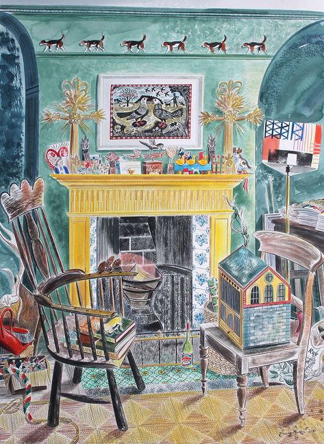 Lucy Grossmith, Emily Sutton, Mark Hearld, Museum Of Childhood, Lino Cuts, Art Interiors, Interior Paintings, Interior Illustration, Book Jacket