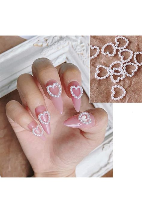 Pearl Nail Art, Nail Salon Supplies, Pearl Nail, Color For Nails, Manicure Diy, Nail Art Sticker, Pearl Nails, Hollow Heart, Pearl Heart