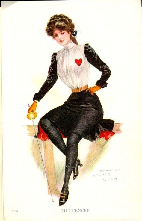 Fencing Fashion, Victorian Fencing, Fencing Art, Vintage Fencing, Women's Fencing, Fencing Club, Charles Dana Gibson, Dana Gibson, Hospital Gown