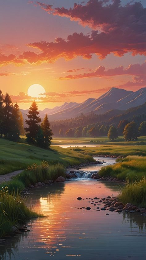 Dreamy landscapes Dreamy Landscapes Painting, Beautiful Paintings Of Nature Landscapes, Soft Pastel Art Landscape, Nature Scene Painting, Landscape Sunset Painting, Rolling Hills Painting, Soft Pastel Landscape, Japanese Landscape Painting, Soft Dreamy Aesthetic