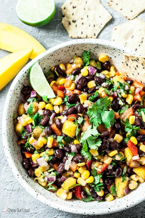 Mango Black Bean Salsa Dip - Chew Out Loud Black Bean Salsa Dip, Bean Salsa Dip, Black Bean Corn Salad, Black Bean Dip, Mango Salsa Recipes, Black Bean Salsa, Bean Salsa, Fresh Tomato Salsa, Salsa Dip