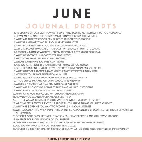 Here are your June journal prompts June Journal Prompts, Journal Promos, June Journal, Journal Entries, Last Month, Life Purpose, Proud Of You, Simple Living, Journal Prompts