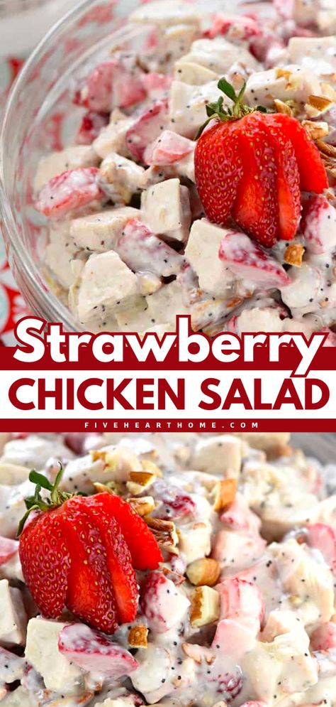 Whip up this easy Strawberry Chicken Salad! Stirred in a honey-kissed poppy seed dressing that's lightened up with Greek yogurt, this spring salad idea is delicious. Check out the many ways to enjoy this spring side dish recipe! Strawberry Chicken, Strawberry Recipes Easy, Spring Side Dishes, Strawberry Chicken Salad, Poppy Seed Chicken, Creamy Honey, Easy Healthy Meal, Chicken Salad Recipe Easy, Poppy Seed Dressing