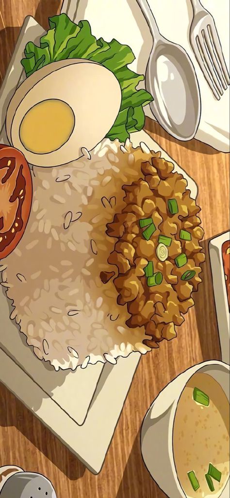 Anime Food Pictures, Ghibli Food Wallpaper, Japanese Anime Food Art, Ghibli Food Art, Japanese Food Wallpaper, Ghibli Food, Crystals Art Drawing, Japanese Food Illustration, Food Artwork