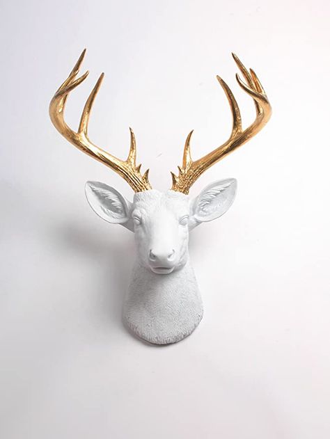 Deer Head Wall Mount, Faux Deer Head, Wall Decor Amazon, Animal Head Wall Decor, White Faux Taxidermy, Gold Deer, White Deer, Faux Taxidermy, Deer Head