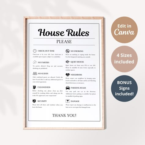 Airbnb House Rules Template, Airbnb Rules Sign, VRBO Sign, House Rules Airbnb, Airbnb Signs, Vacation Rental Sign House Rules Printable Sign House Rules For Airbnb, Airbnb House Rules Template, Air Bnb Rules, Airbnb Rules For Guests Template, Airbnb Rules Template, House Rules Template Free Printables, Airbnb House Rules For Guests, Airbnb House Rules Printable, Fun Airbnb Ideas