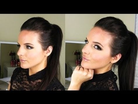 Sleek High Ponytail: Tutorial -Kim Kardashian Inspired Kardashian Ponytail, Kim Kardashian Ponytail, Perfect Ponytail Tutorial, Sleek High Ponytail, High Ponytail Tutorial, Ponytail High, Prom Hair Tutorial, Ponytail Tutorial, Perfect Ponytail