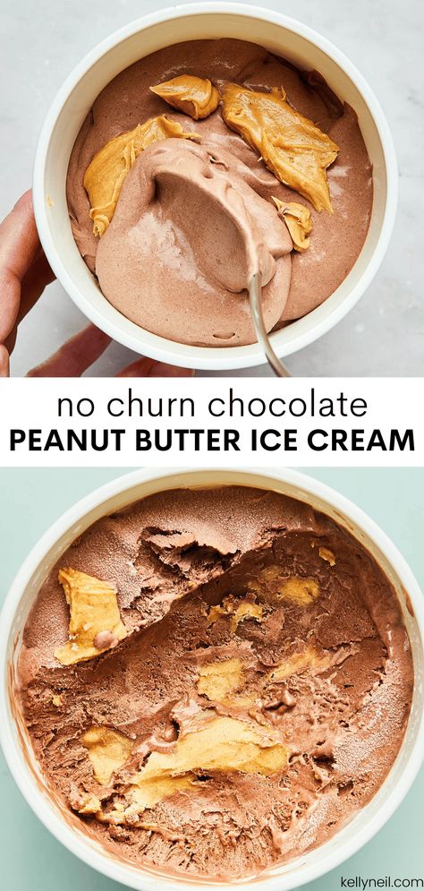 If you like Häagen-Dazs, you're going to LOVE no-churn chocolate peanut butter ice cream. All you need is six ingredients and a bit of time! Peanut Butter Ice Cream Recipe, Best Ice Cream Flavors, Chocolate Peanut Butter Ice Cream, Chocolate Peanut Butter Recipes, Chocolate Ice Cream Recipe, Butter Ice Cream, Ice Cream Maker Recipes, Peanut Butter Ice Cream, No Churn Ice Cream