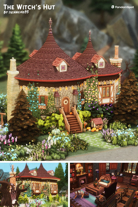 # 25 in our collection of custom housing lots for TS4! Sims Fantasy House, Sims 4 Hobbit House, Sims 4 Fairy House, Sims 4 Treehouse, Sims 4 Witch House, Hocus Pocus House, Sims Apartment, Witch Hut, Cc Top