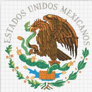 Dibujos Punto de Cruz Gratis: Escudo de México - Punto de cruz Mexican Flag Tattoos, Mexican Cross, Taco Food, Flag Cross Stitch, T Shirt Sketch, Flag Tattoo, Mexican Heritage, Mexican Flags, Mexico Flag