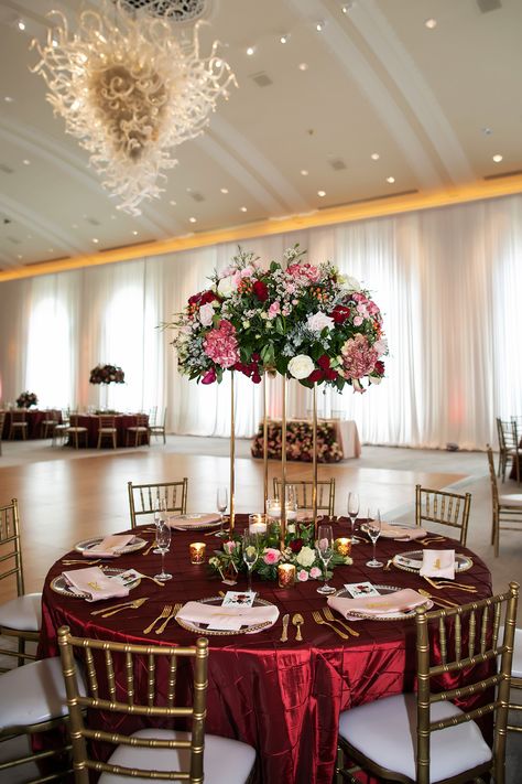 Orange Wedding Reception, Red And Orange Wedding, Waterfront Ceremony, Wedding Inspo Elegant, Gold Wedding Decorations Receptions, Red Table Settings, Burgundy Garden, Pink And Burgundy Wedding, Gold And Burgundy Wedding