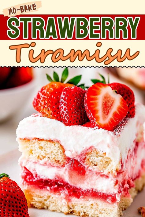 This easy, no-bake strawberry tiramisu is perfect for summer entertaining. It's a fruity twist on a classic Italian dessert, and I know you'll love it. Strawberry Recipes Dessert, Unbaked Desserts, No Bake Strawberry Desserts, Easy Italian Desserts, Strawberry Angel Food Cake Dessert, Strawberry Tiramisu Recipe, Dessert Recipes No Bake, Roll Desserts, Cake Flour Recipe