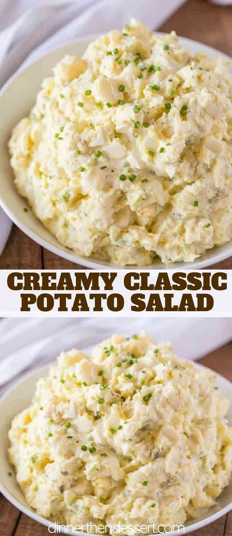 Classic Potato Salad with a creamy mayonnaise dressing with relish, mustard and celery salt coating potatoes and chopped hard boiled eggs. | #potatosalad #summer #sidedish #vegetarian #dinnerthendessert #bbq #picnic American Potato Salad, Mayonnaise Dressing, Best Potato Salad Recipe, Homemade Potato Salads, Potato Salad Dressing, Southern Potato Salad, Potato Salad Recipe Easy, Baked Potato Salad, Celery Salt