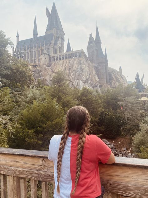 Hogwarts | Islands of Adventure | French Braids | Amusement Park | Hogsmeade | Harry Potter | Wizard | Universal Studios | Orlando | Florida | Brunette | Long Hair | Summer | Vacation | Picture Idea | Asthetic | 2022 | Universal Studios Hairstyles, Orlando Florida Universal Studios, Brunette Long Hair, Harry Potter Wizard, French Braids, Universal Studios Orlando, Islands Of Adventure, Hair Summer, Run Disney