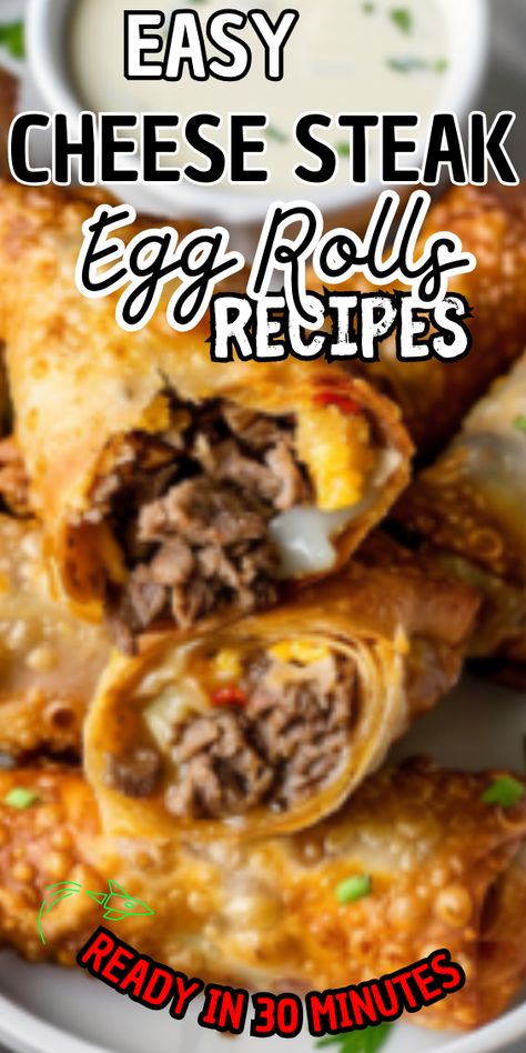 Easy Cheese Steak Egg Rolls Cheesesteak Egg Rolls Recipe, Philly Cheese Steak Egg Rolls Recipes, Steak Egg Rolls Recipes, Steak And Cheese Egg Rolls, Philly Cheese Steak Egg Rolls, Cheese Steak Egg Rolls, Steak Egg Rolls, Cheesesteak Eggrolls, Philly Cheesesteak Egg Rolls