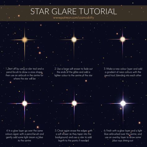 Here’s a new tutorial on stars, specifically the... - C o s m o s K i t t y 🪐 Space Tutorial Digital, Drawing Coloring Tutorial, Space Digital Art Tutorial, How To Draw Space Digital, How To Draw Northern Lights, How To Draw Stars, How To Draw Space, Star Digital Art, Potion Drawing