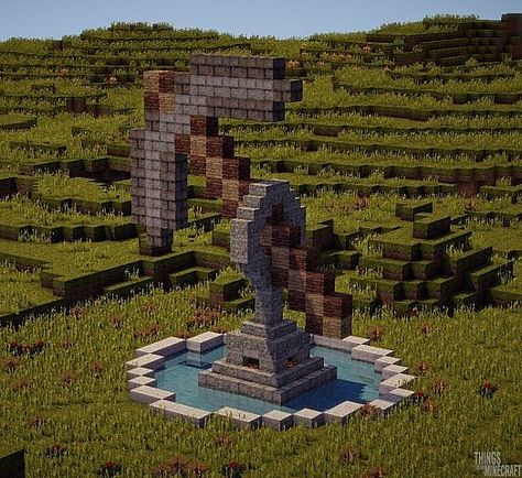 Giant Pickaxe Statue Minecraft Map Statue Minecraft, Minecraft Statue, Minecraft Fountain, Nether Portal, Minecraft Building Guide, Minecraft Statues, My Map, Statue Fountain, Minecraft Forge