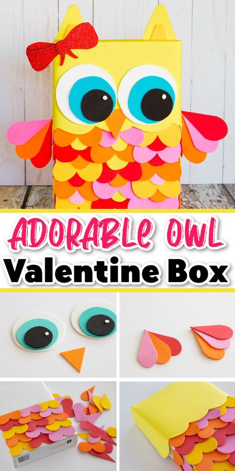 Girls Valentines Boxes, Diy Valentines Box, Valentine Boxes For School, Kids Valentine Boxes, Valentine Card Box, Owl Box, Owl Valentines, Valentine Mailbox, Valentine Day Boxes