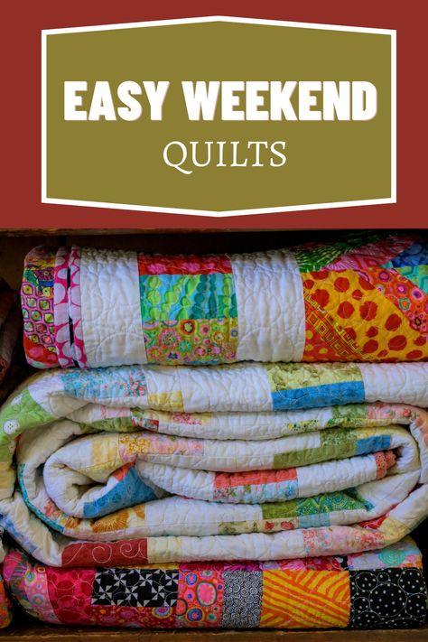 Discover delightful patterns for easy weekend quilts. Transform your weekends into creative adventures with simple, step-by-step instructions. Choose from a variety of charming designs and create cozy quilts effortlessly. Elevate your quilting experience with these accessible and rewarding patterns. Quilting Easy Beginner, Quick Quilts Easy, Weekend Quilts Easy, Piece Quilting For Beginners, Omg Quilt Pattern, Quilt In A Weekend Patterns, Easy Hand Sewn Quilts For Beginners, Simple Beginner Quilt, Simple Quilts To Make