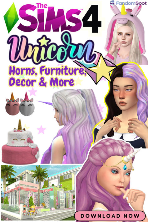 Sims 4 Cc Unicorn Horn, Sims 4 Unicorn, Face Painting Unicorn, Katy Perry Songs, Sims Love, Pastel Highlights, Unicorn Pumpkin, Unicorn Stuffed Animal, Newborn Puppies