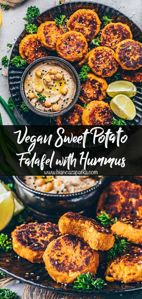 Sweet Potato Fritters Vegan, Black Bean Falafel, Meal Prep Sweet Potatoes, Sweet Potato And Corn, Sweet Potato Falafel, Falafel Vegan, Sweet Potato Snacks, Homemade Falafel, Vegetarian Recipes Dinner Healthy