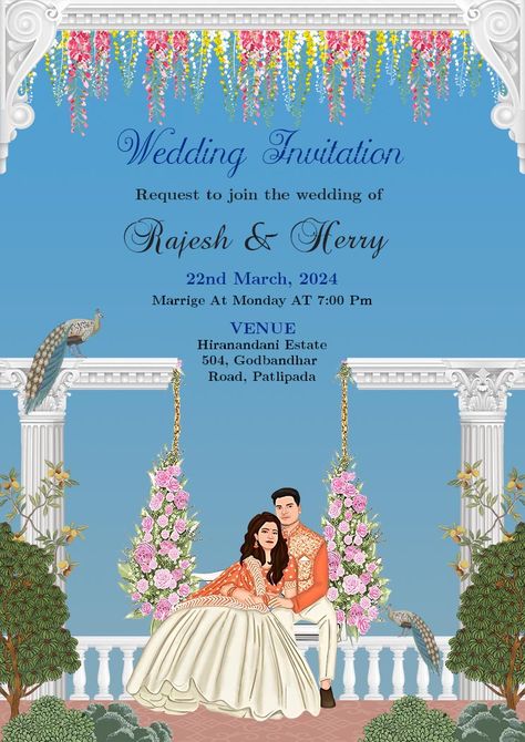 Indian Wedding Caricature Invitation Tamil Engagement, Indian Wedding Caricature, Caricature Invitation, Wedding Card Maker, Caricature Wedding Invitations, Wedding Gate, Marriage Invitation Card, Caricature Wedding, Wedding Caricature