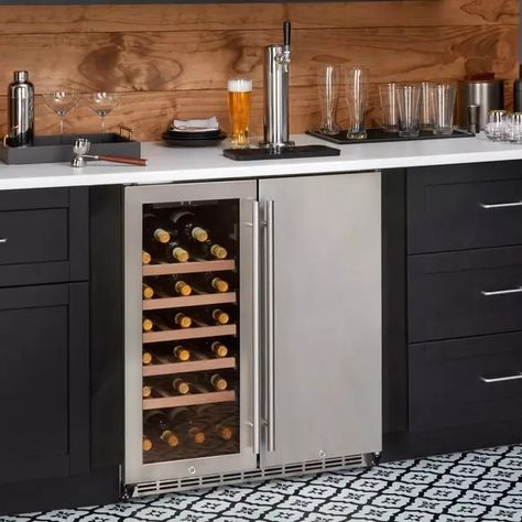 6 - 50 Bottle Wine Coolers | Wine Enthusiast Dining Room With Bar Area, Basement Wet Bar Ideas, Kegerator Bar, Dry Bar Ideas, Kitchen Under Stairs, Commercial Photography Studio, Bar Fridge, Home Wet Bar, Bourbon Bar