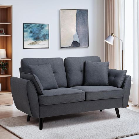 VERY COMFY JAMFLY Loveseat Sofa Couch. Mid Century Couches for Living Room, Upholstered 2-Seat Love Seats with Pillow Small Space Sofa, Sofa For Bedroom, Mid Century Couch, Couches For Living Room, Couches For Small Spaces, Love Seats, Bedroom Couch, Sofas For Small Spaces, Modern Loveseat