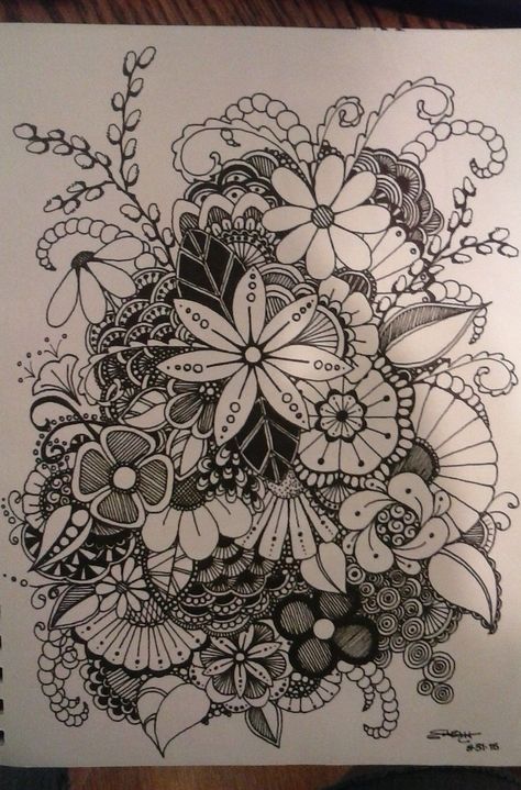 Flower Zentangle Art, Zendoodle Art Flower, Zen Tangle Flowers, Flower Zentangle Patterns, Floral Zentangle Patterns, Stilasi Flora, Zentangle Flower Doodles, Zentangle Patterns Flower, Zentangle Art Flowers