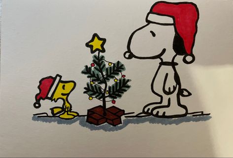 Homemade Christmas Card Ideas Drawing, Snoopy Christmas Cards, Funny Christmas Cards Diy, Boyfriend Christmas Card, Xmas Drawing, Happy Christmas Card, Happy Birthday Cards Diy, Snoopy Comics, Diy Gift Card