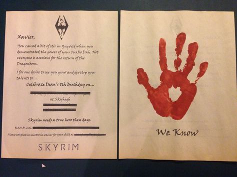 Skyrim birthday party! Invitations Skyrim Room, Skyrim Birthday, Skyrim Wedding, Skyrim Crafts, Skyrim Party, Gaming Wedding, Nerd Party, Golden Birthday Parties, Skyrim Art