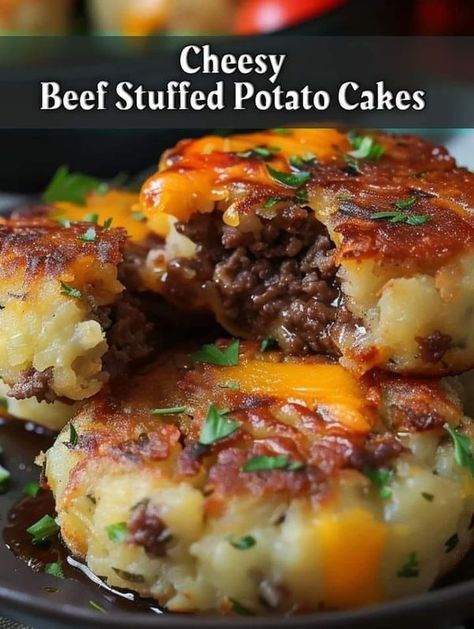 Grandma's Cooking Secrets | Cheesy Beef Stuffed Potato Cakes 🥔🧀🥩 | Facebook Cheesy Beef Stuffed Potato Cakes, Stuffed Potato Cakes, Cooking Secrets, Mashed Potato Cakes, Stuffed Potato, Grandma Cooking, Cooking For A Group, Shredded Cheddar Cheese, Potatoe Casserole Recipes