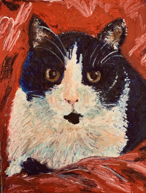 Black and white cat Cat Oil Pastel, Bull Painting, Watercolor Paintings Nature, Black And White Cat, Canine Art, Oil Pastel Art, Oil Pastel Drawings, Cat Wall Art, Flower Canvas