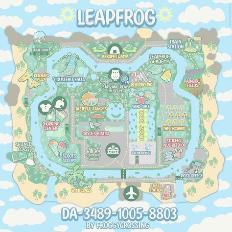 Kidcore Island, Island Theme, Animal Crossing Wild World, Animal Crossing Characters, Island Map, Frog Design, Leap Frog, New Animal Crossing, Animal Crossing Game