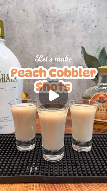 Derek Koza on Instagram: "Peach Cobbler Shots 🍑🍰

Ingredients
- Peach Crown Royal
- RumChata

#cocktailrecipes #cocktails #cocktail #drinkrecipes #drinks #mixology #cocktailtime #drink #lovestodrink #cocktailporn #shots #shotrecipes" Royal Peach Cocktail, Peach Cobbler Shots, Peach Crown Royal Drink Recipes Easy, Peach Cobbler Drink Recipe, Drinks With Crown Royal Peach, Peach Cobbler Cocktail, Crown Royal Shots, Rum Chata Shots, Crown Royal Peach Drinks Recipes