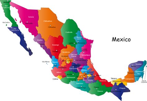 Mexican States Map Of Mexico, Mexico Map, States And Capitals, North America Map, Cheap Holiday, Mexican Culture, Cozumel, Gulf Of Mexico, Mexico Travel