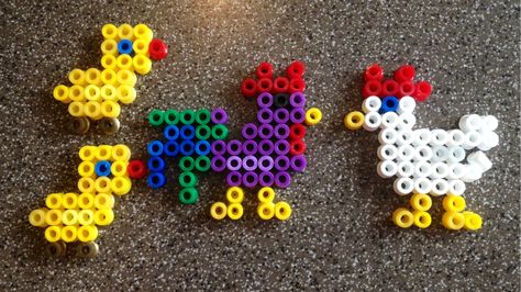 Chicken, hen, rooster, hama perler beads By Alice - Vickan Chicken Hama Beads, Perler Beads Chicken, Hama Beads Animals, Melty Bead Patterns, Chicken Hen, Perler Bead Templates, Hama Bead, Hama Beads Patterns, Diy Perler Beads