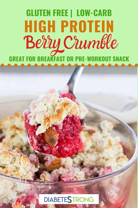 Have cake for breakfast (or any other time of day) with this tasty High Protein Berry Crumble! It’s high protein, gluten free, and contains no added sugar. It’s a perfect healthy breakfast, healthy dessert, or healthy snack. #healthyeating #healthyrecipes #lowcarbcake #diabetesdiet #diabetesrecipes #diabeticdiet #diabeticfood #diabeticrecipe #diabeticfriendly #lowcarb #lowcarbdiet #lowcarbdessert #lowcarbbreakfast Counting Protein, Bariatric Desserts, Berry Crumble Recipe, Macro Recipes, Low Fat Snacks, Preworkout Snack, Perfect Healthy Breakfast, High Protein Desserts, Berry Crumble