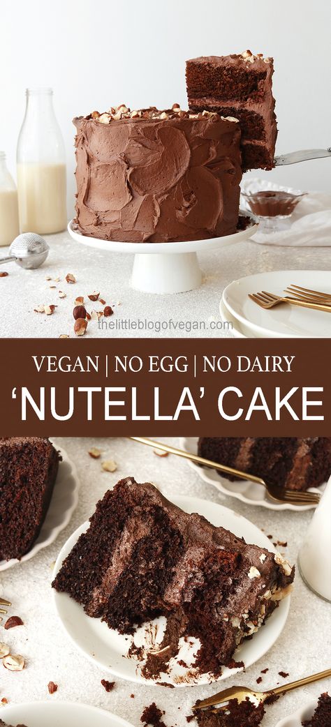 Vegan Nutella Cake - The Little Blog Of Vegan Vegan Nutella Cake, Nutella Recipes Cake, Vegan Breads, Eggless Cakes, Vegan Birthday Cake, Vegan Nutella, Vegan Baking Recipes, Nutella Cake, Vegan Cakes