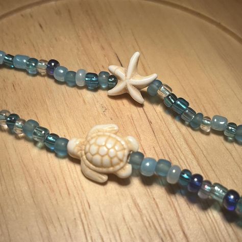 Handmade pack of two matching blue beaded bracelets... - Depop Bracelets Beach, Blue Beaded Bracelets, Beach Themed, Starfish, Beaded Bracelets, Beads, Gold, Blue