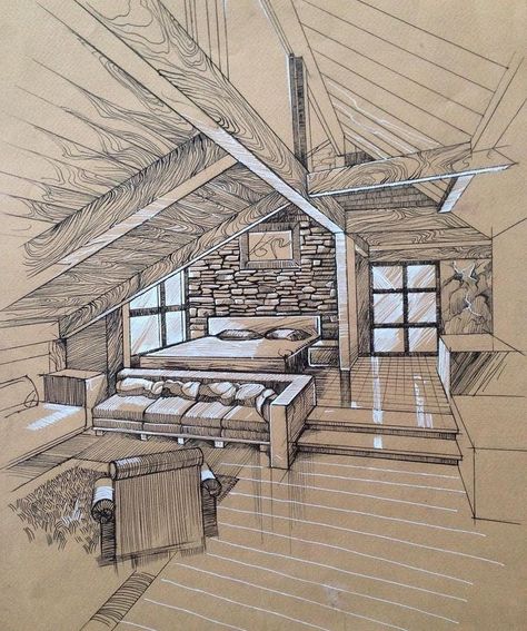 Interior Designing Drawing, Architecture Room Drawing, Room Sketches Interior Design Plan, Room Drawings Sketches Interior Design, Sketches Houses Architecture, Bedroom Concept Design, Bedroom Architecture Drawing, Rendering Architecture Sketches, Interior Design Sketches Bedroom