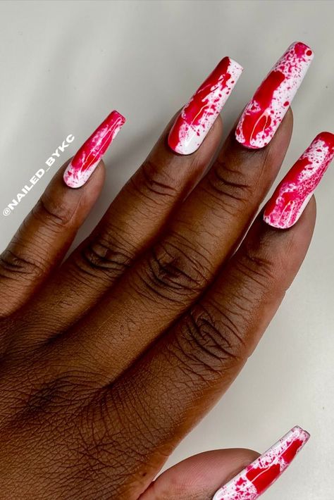 Blood splatter inspired press on nail set, The perfect accessory for spooky season.

White gel polish base with red gel polish splatter detail. Halloween Nails Blood, Red Gel Polish, White Gel Polish, Blood Splatter, Nail File, Glue On Nails, Halloween Nails, Spooky Season, Gel Polish