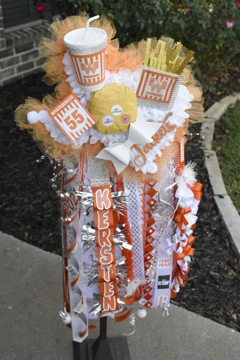 Mums Homecoming Pink, Mums Homecoming Freshman, What A Burger, Senior Year Things, Football Mums, Homecoming Freshman, White Bulldog, Homecoming Spirit, Homecoming Garter