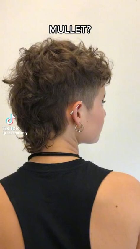 Mullet Haircut Shaved Sides, Shaved Side Mullet Girl, Queer Mullet Short, Queer Mohawk, Short Haircut Shaved Sides, Mullet With Sideburns, Curly Mullet Shaved Sides, Buzzed Mullet, Cropped Mullet