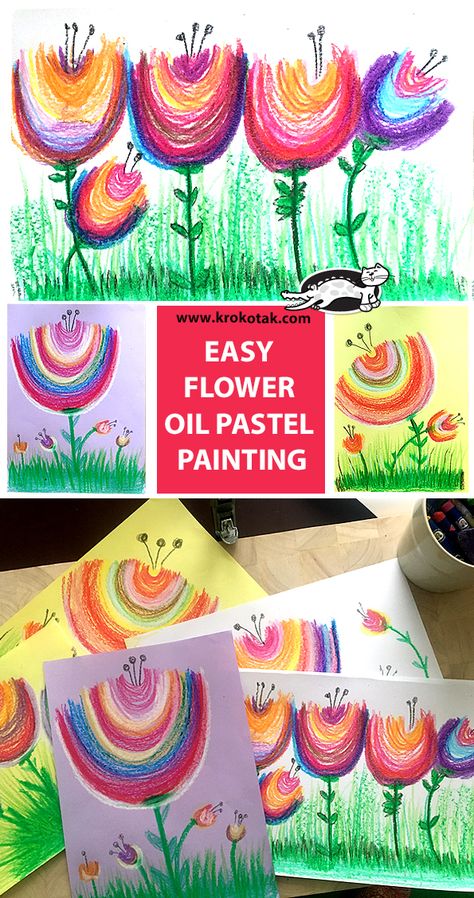 children activities, more than 2000 coloring pages Flower Oil Pastel, Painting Pastel, Project For Kids, Easy Flower, Flower Oil, Pastel Painting, Oil Pastel, For Kids, Pastel