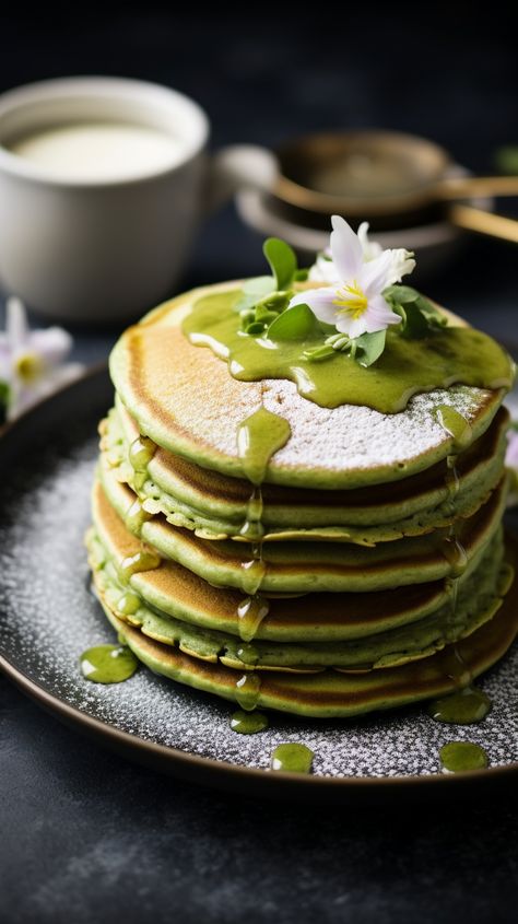 Matcha Pancakes, Green Pancakes, Chickpea Pancakes, Spinach Pancakes, Raw Spinach, Vegan Pancakes, Pancakes Healthy, Aesthetic Lifestyle, Edamame