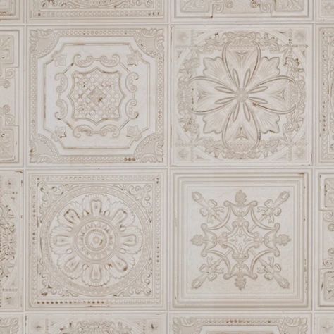 Fitz 8" x 8" Ceramic Patterned Wall Tile Antique Tin Ceiling Tile, Patterned Wall Tiles, Fireplace Facade, Patterned Wall, 3d Wall Tiles, Tin Ceiling Tiles, Beige Marble, Merola Tile, Tin Ceiling