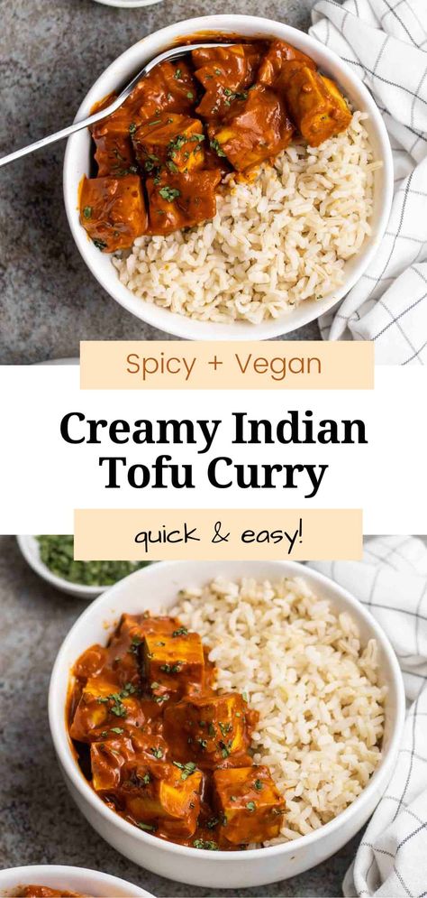 Bold, vibrant, and creamy, this Indian tofu curry will leave you craving more! All you need is a few simple ingredients and 30 minutes to make this recipe. Plus, it also happens to be vegan, too! Tofu Indian Recipes, Indian Tofu, Tofu Coconut Curry, Firm Tofu Recipes, Vegan Curry Recipes, Tofu Curry, Vegan Indian Recipes, Tofu Recipes Vegan, Tofu Dishes