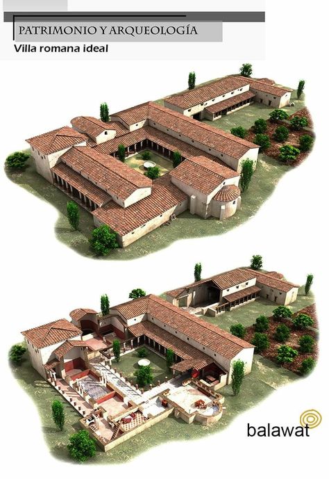 Ancient Roman Architecture, Roman House, Hacienda Style Homes, Ancient Houses, Roman Villa, Rome Antique, Empire Romain, Roman Architecture, Villa Plan