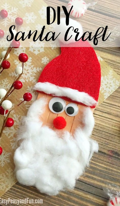 This Santa stick craft is a great festive activity for the kids to make this Christmas! It’s simple to make and children of all ages will have loads of fun with this craft idea! Santa Crafts For Kids To Make, Santa Kids Crafts, Diy Santa Ornaments, Popsicle Stick Christmas Crafts, Santa Craft, Christmas Crafts For Toddlers, Diy Santa, Santa Crafts, Craft Sticks